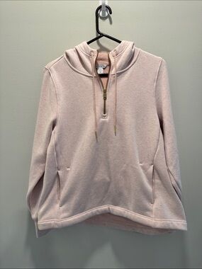 Athleta Pale Pink Half-Zip Hooded Pullover with Gold-Tone Hardware